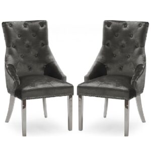 Enmore Charcoal Velvet Dining Chairs With Chrome Legs In Pair