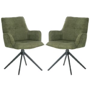 Joplin Green Fabric Dining Chairs With Metal Base In Pair
