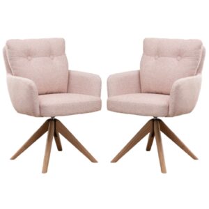 Petaluma Blush Pink Fabric Dining Chairs With Oak Legs In Pair