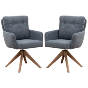 Petaluma Storm Teal Fabric Dining Chairs With Oak Legs In Pair