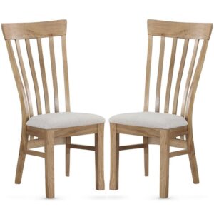 Trevino Oak Wooden Dining Chairs With Fabric Seat In Pair