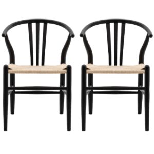 Whiten Black Wooden Dining Chairs In Pair