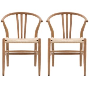 Whiten Natural Wooden Dining Chairs In Pair